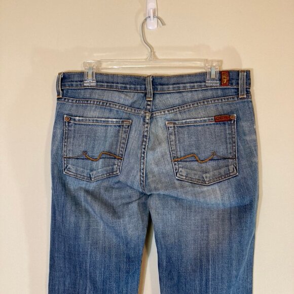 7 For All Mankind Jeans Lightly Distressed Denim Bootcut Mid-Rise 5 Pocket SZ 29 - Picture 6 of 15